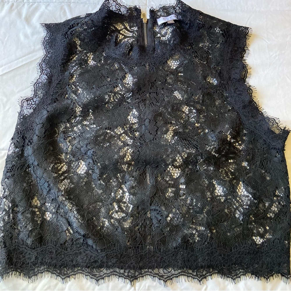BCBG Black Lace Sleeveless Blouse